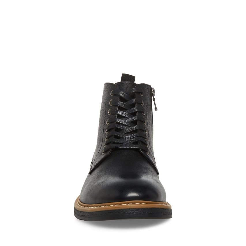 Black Steve Madden Mitchell Leather Men's Ankle Boots | PH 7860Q16K